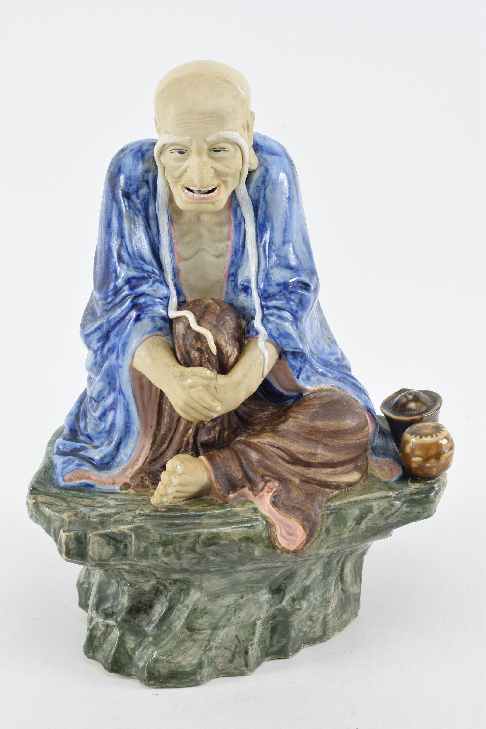 20th century Chinese large seated porcelain figure of an immortal. Hand painted decoration. 15in (1 of 7)