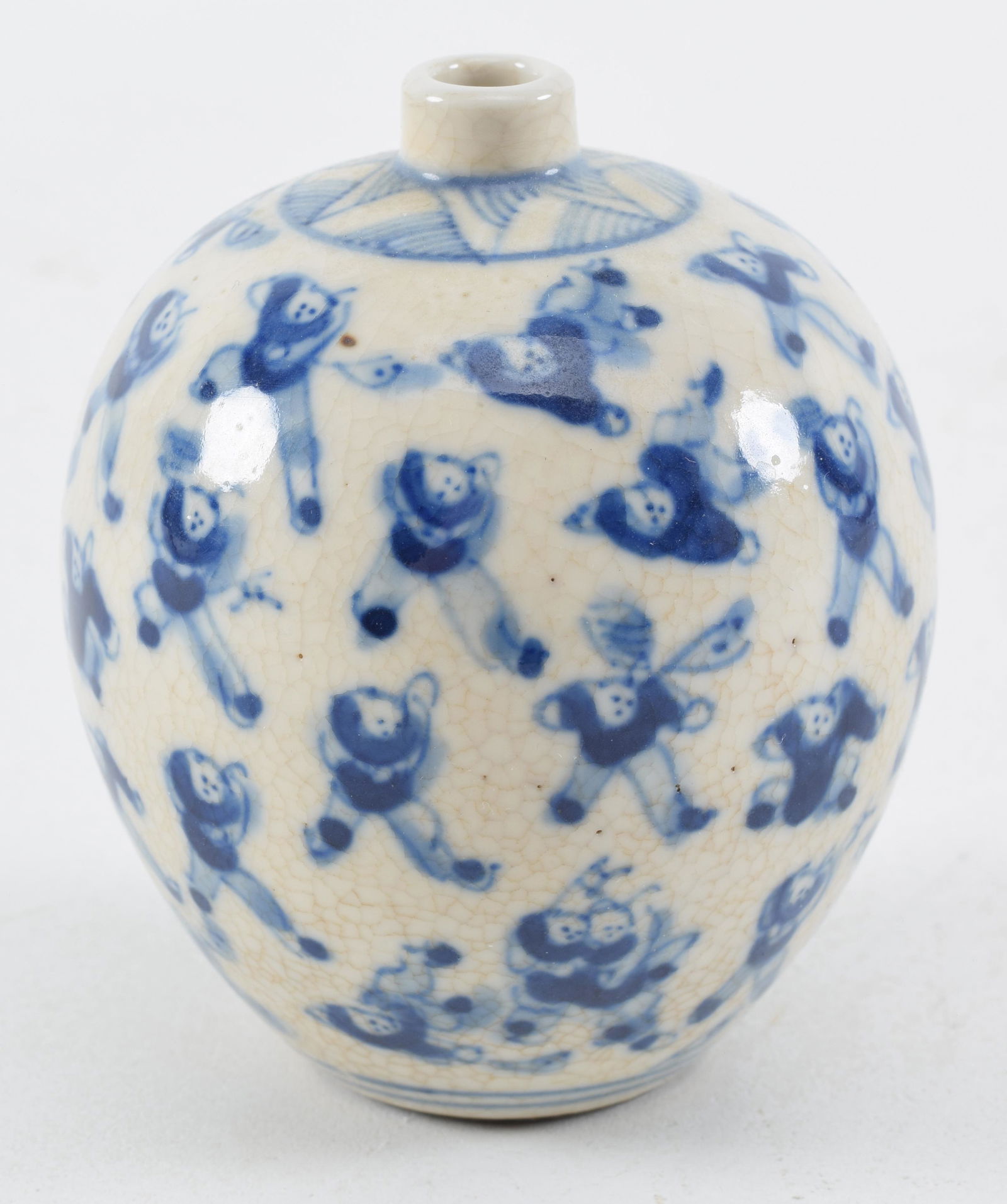 Soft paste vase. China. 19th century. Hua Shih Yao. Underglaze blue decoration of children playing. (1 of 6)