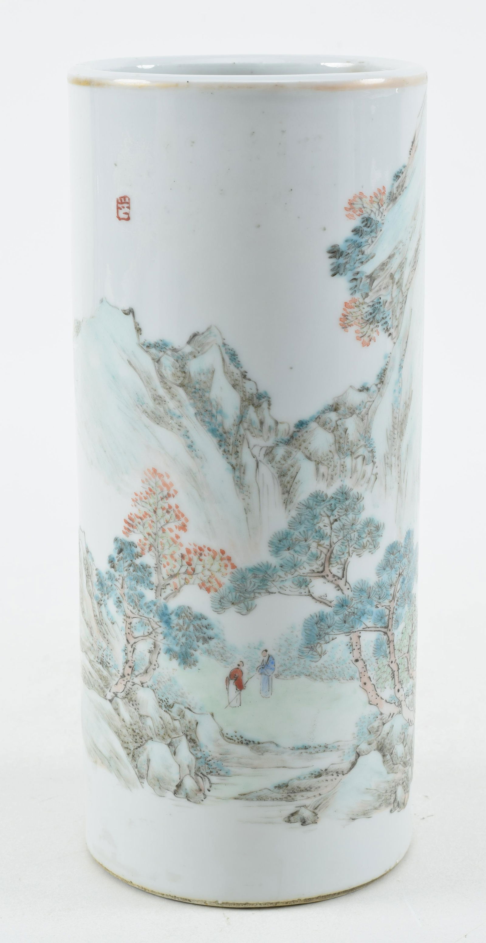 Porcelain hat stand. China. Early 20th century. Famille verte decoration of figures in a landscape. (1 of 7)
