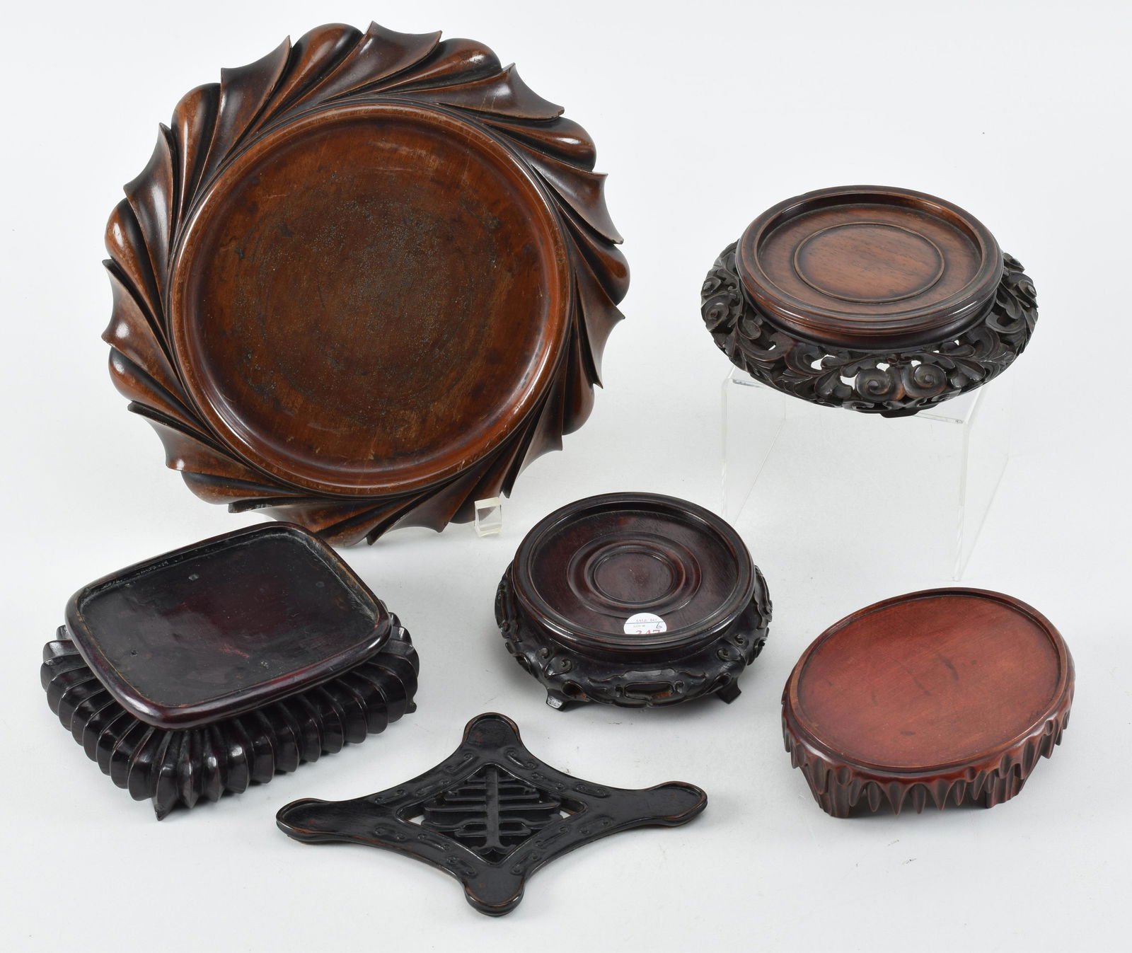 Lot of 6 hardwood stands. China. 19th/20th century. Largest 11.5in diameter. (1 of 9)