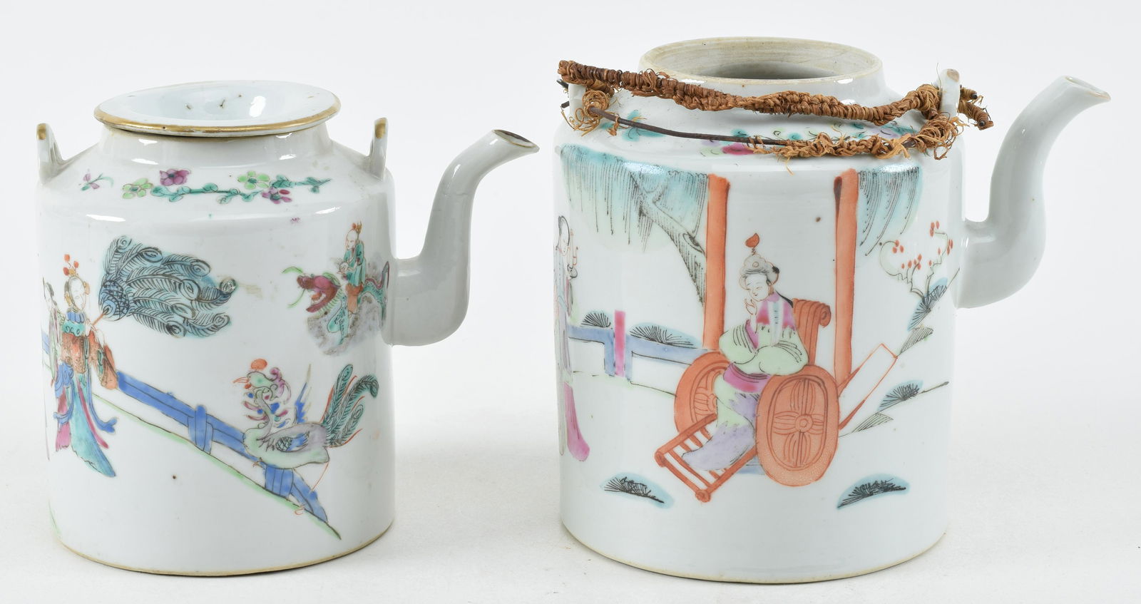 2 porcelain teapots. China. Late 19th/early 20th century. Famille rose decoration of historical and (1 of 9)
