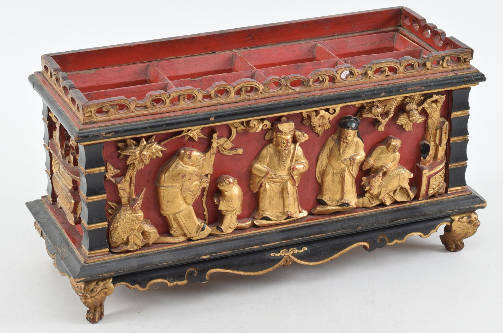 Carved wooden altar box. China early 20th Century. Length 14 in: Carved wooden altar box. China early 20th Century. Length 14 in