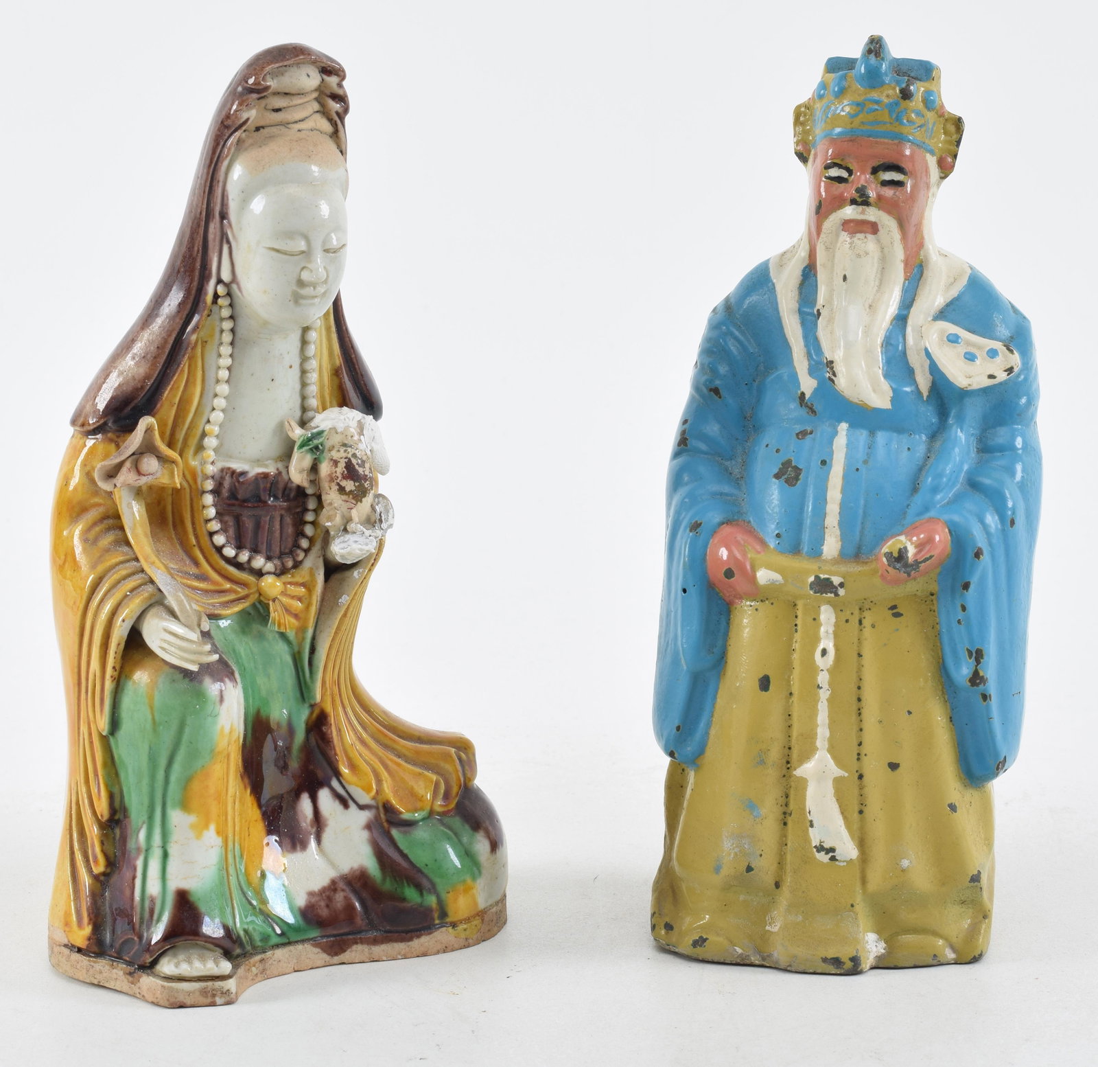 Lot of 2; to include a 19th Century San Tsai Kuan yen and a door stop. Largest 7.5 in: Lot of 2; to include a 19th Century San Tsai Kuan yen and a door stop. Largest 7.5 in
