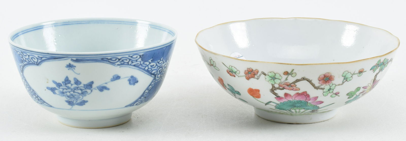 2 Porcelain bowls, , China 19th Century. One with famille rose decoration of flowers, the other unde (1 of 6)