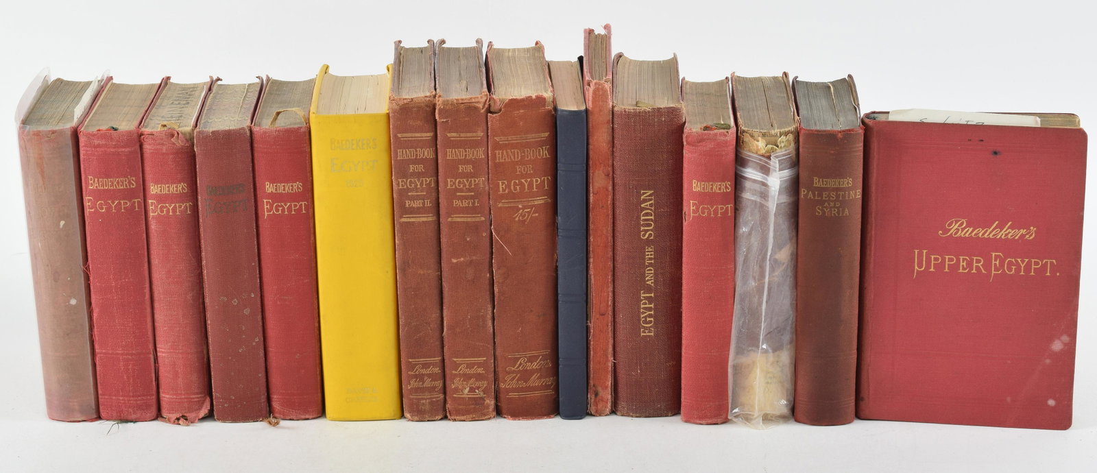 Early Baedeker travel guides for Egypt. Ca. 1870s to early 1900s. To include: 1892 Upper Egypt, 1885: Early Baedeker travel guides for Egypt. Ca. 1870s to early 1900s. To include: 1892 Upper Egypt, 1885 Lower Egypt, 1902 Egypt (5th remodelled edition), 1914 Egypt and the Sudan (7th remodelled edition)