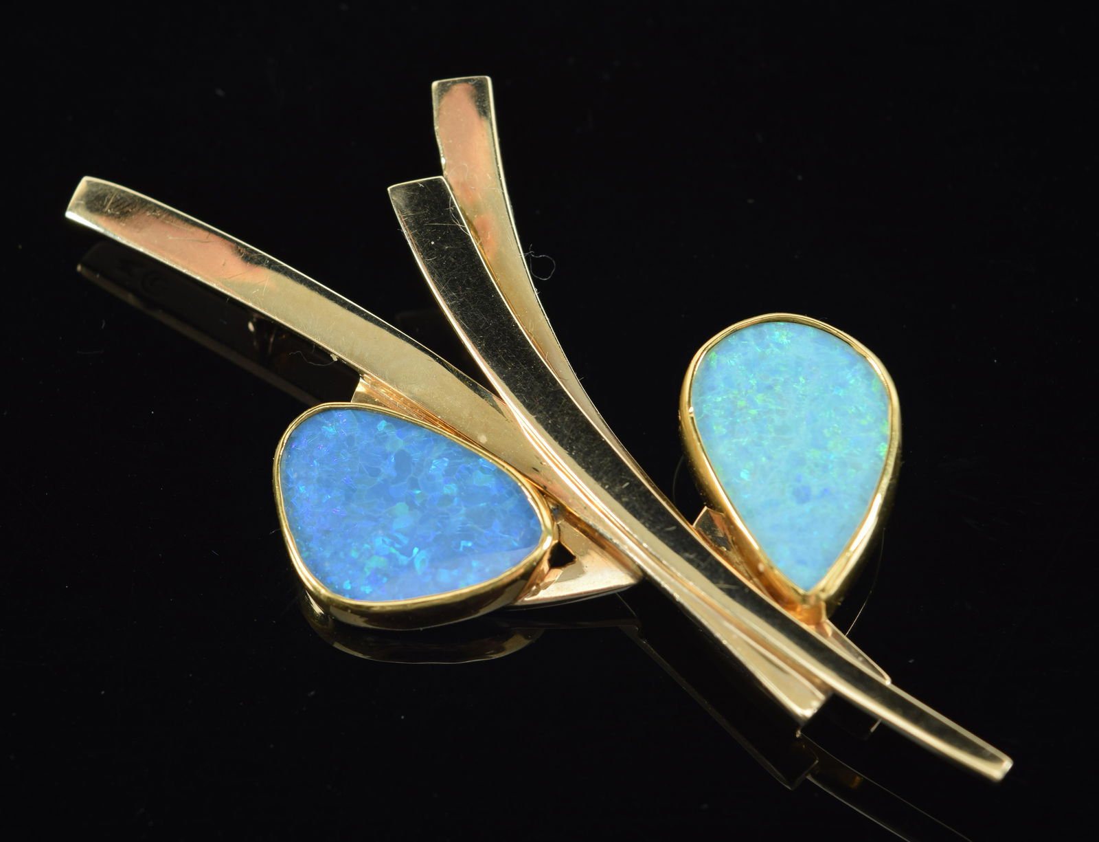 14K gold opal mounted vintage heavy pin. Marked 14 and makers mark. 3in long. Opals approx 0.75in (1 of 6)