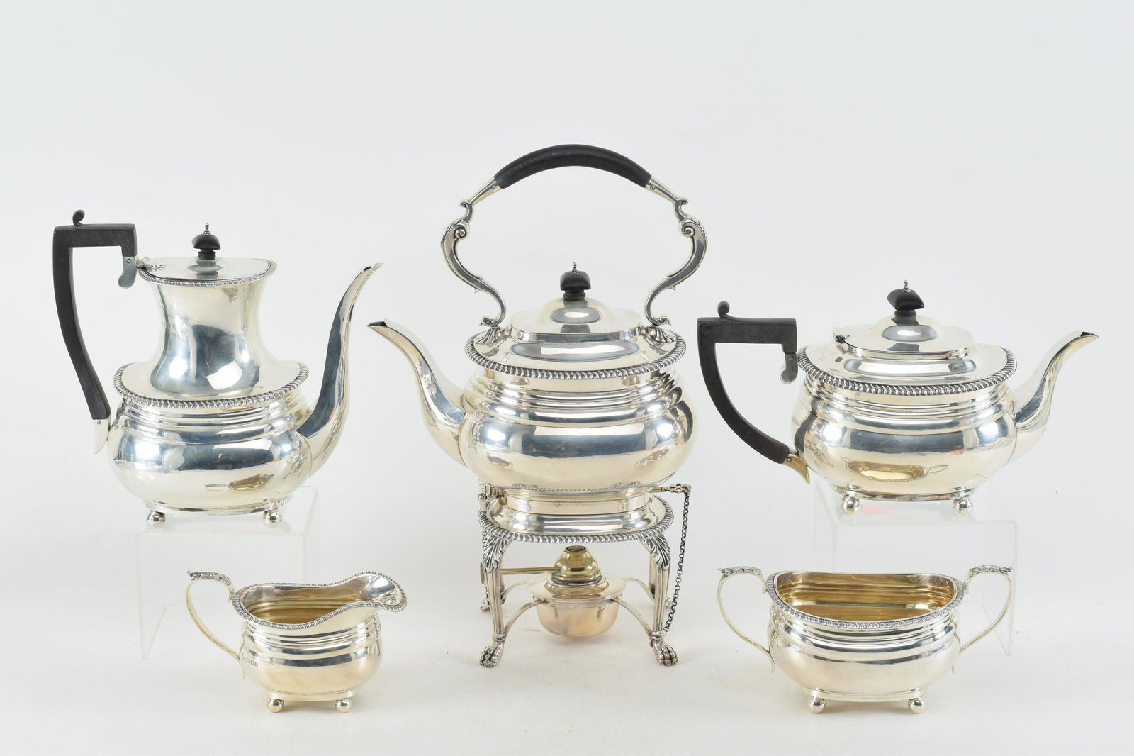 1922-23 English sterling silver 5-piece tea set. Goldsmiths and Silversmiths Co. Ltd. 1) 11in wide (1 of 13)