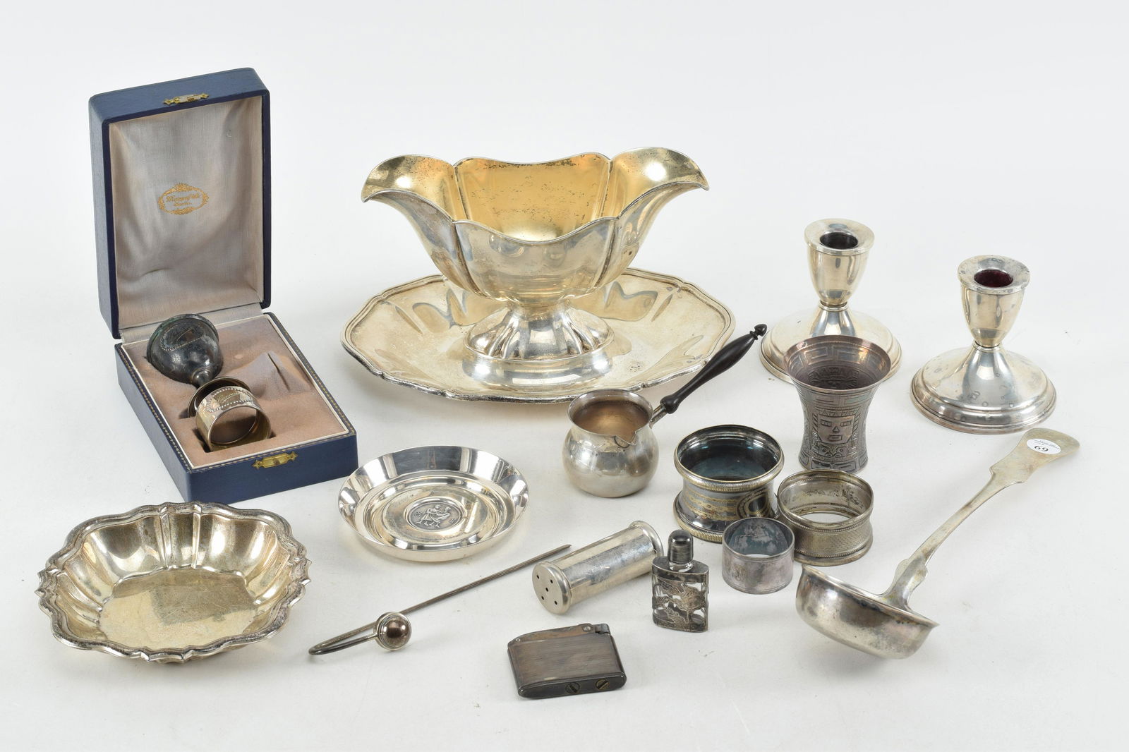 Sterling silver and plated accessories. To include: 1) 19th century silver flat bottom ladle with (1 of 11)