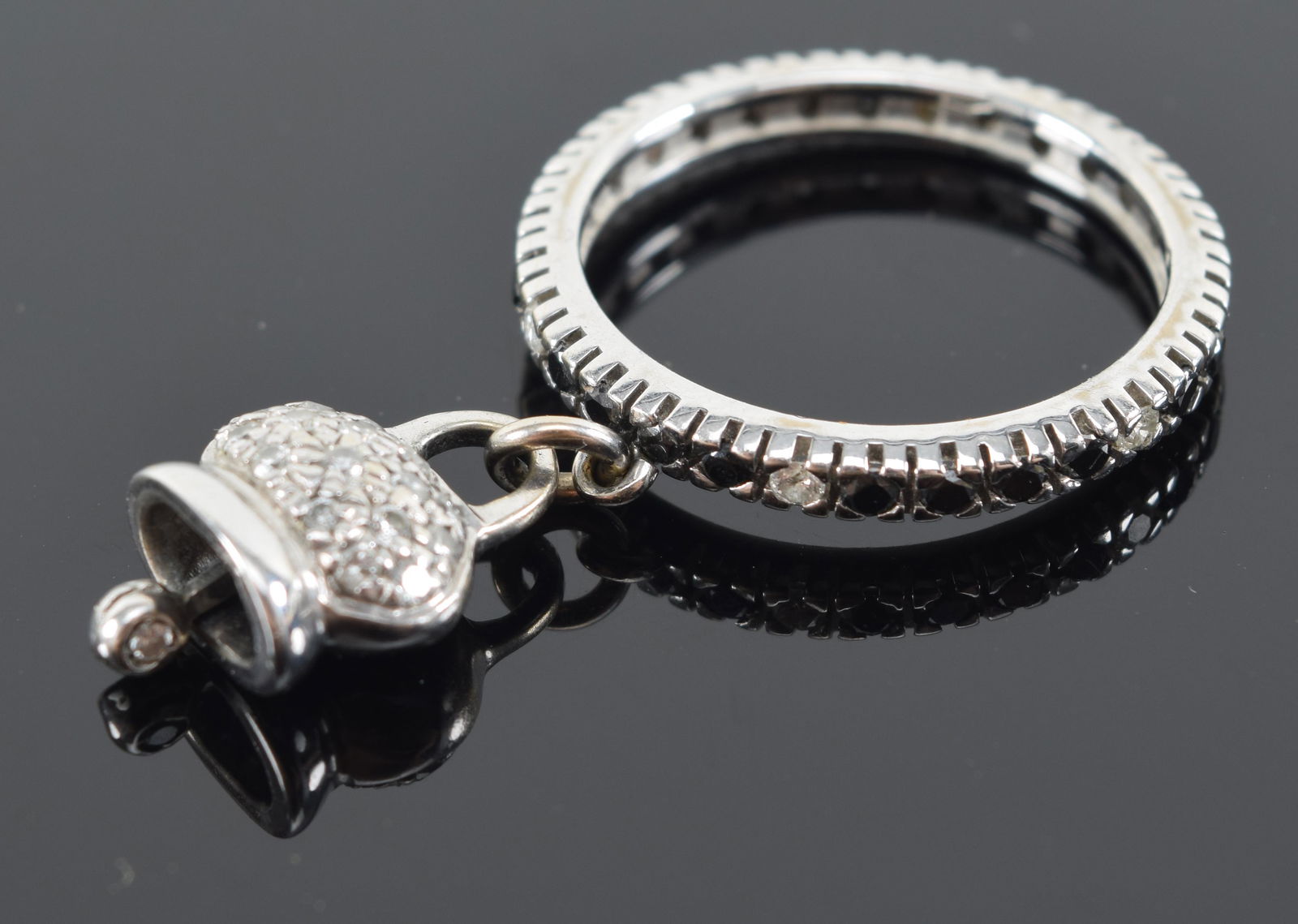 18K gold sapphire and diamond mounted band with attached charm. Band marked .75. (1 of 6)