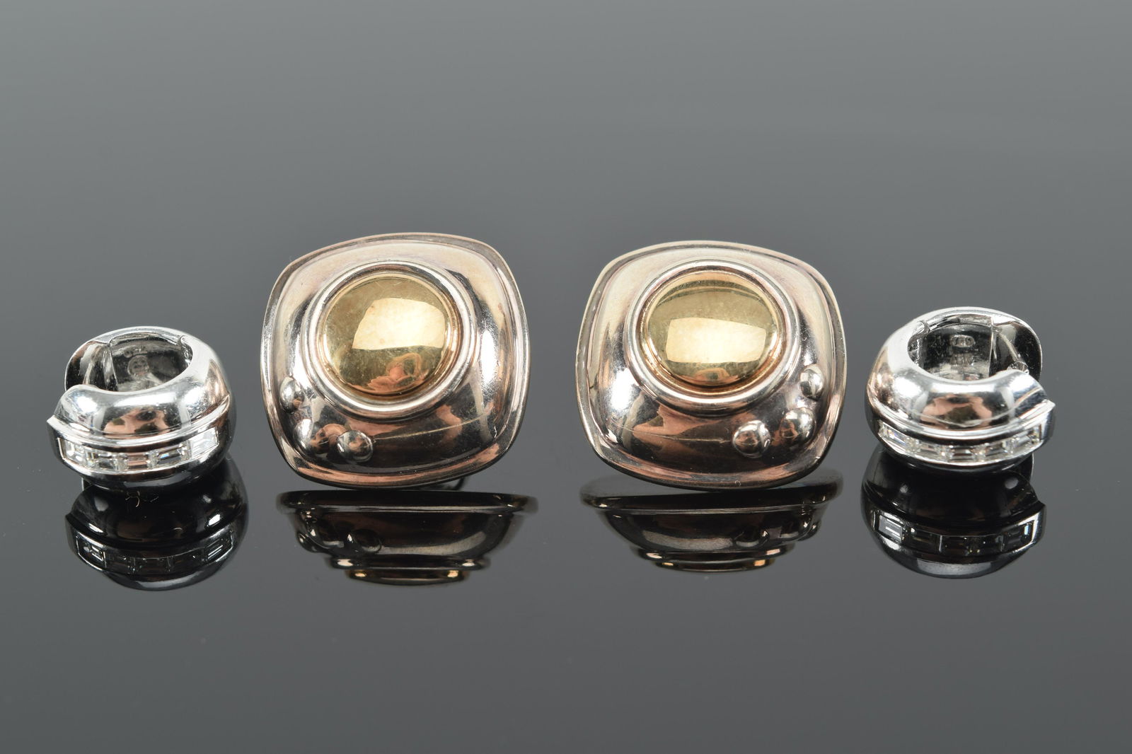 18K diamond mounted small band earrings. 11.9 grams. Together with a square pair of sterling silver (1 of 7)