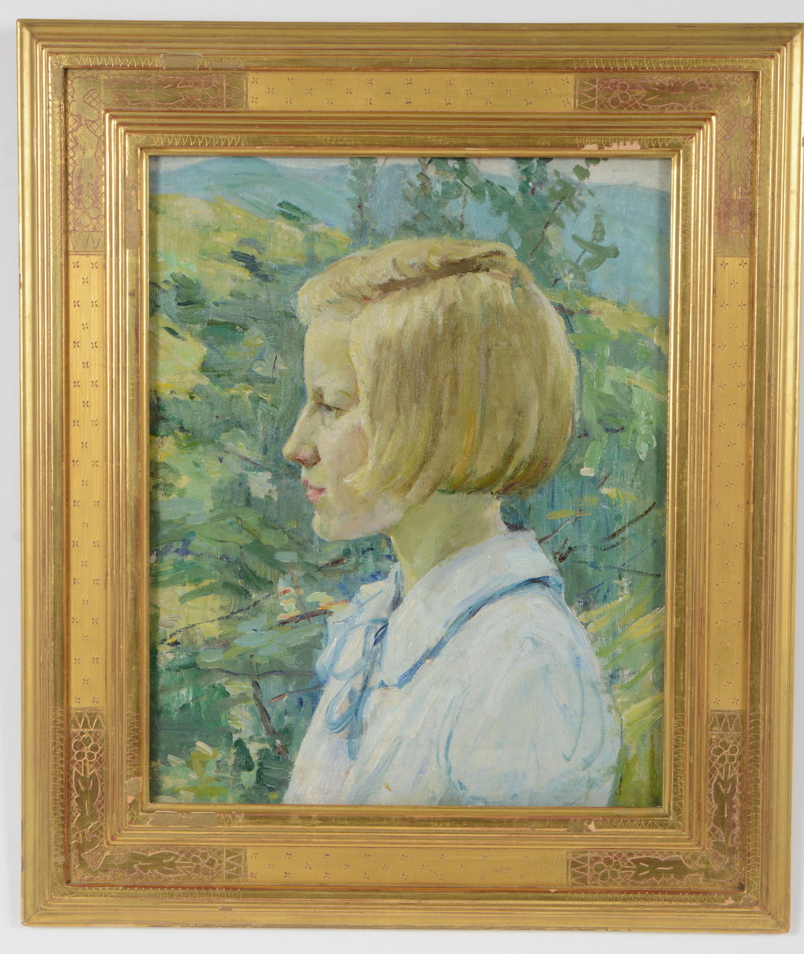 Agnes Richmond. Impressionist portrait of a young woman in an exterior landscape. Oil on canvas. (1 of 8)