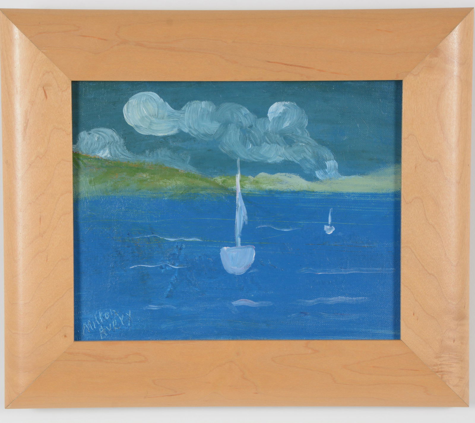 Milton Avery. American. Seascape with white sailboats and island in the distance. Oil on canvas on (1 of 5)