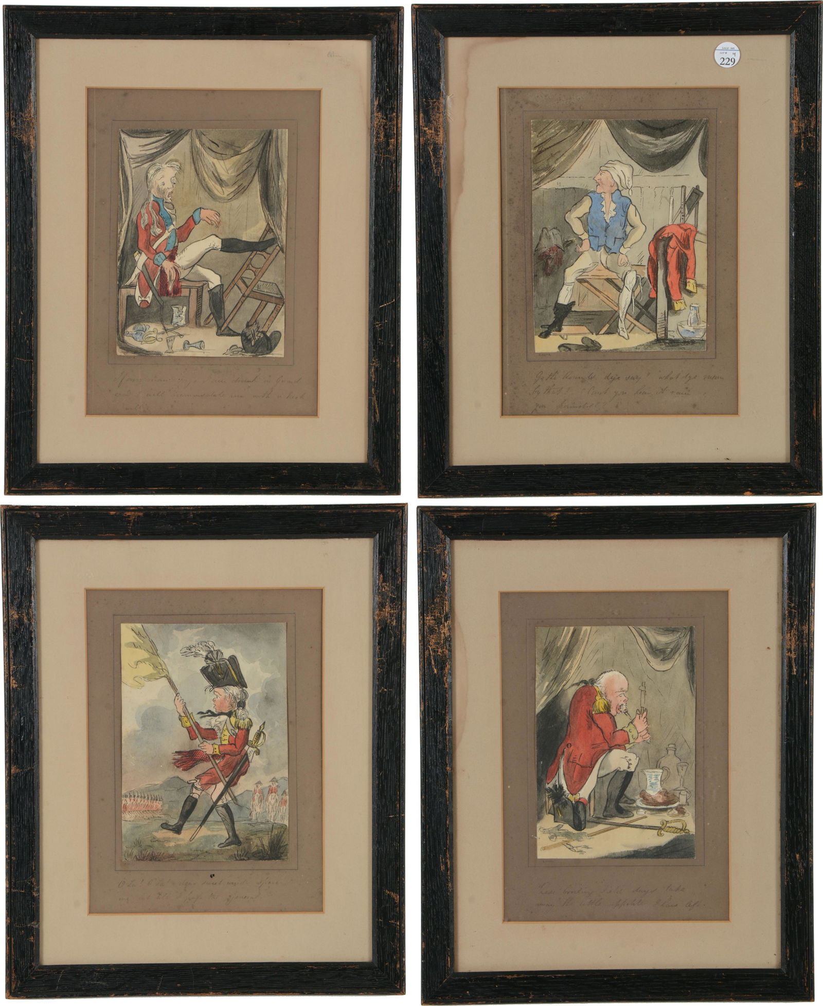 Early 19th century English school original colored drawings depicting Napoleonic era political and (1 of 12)