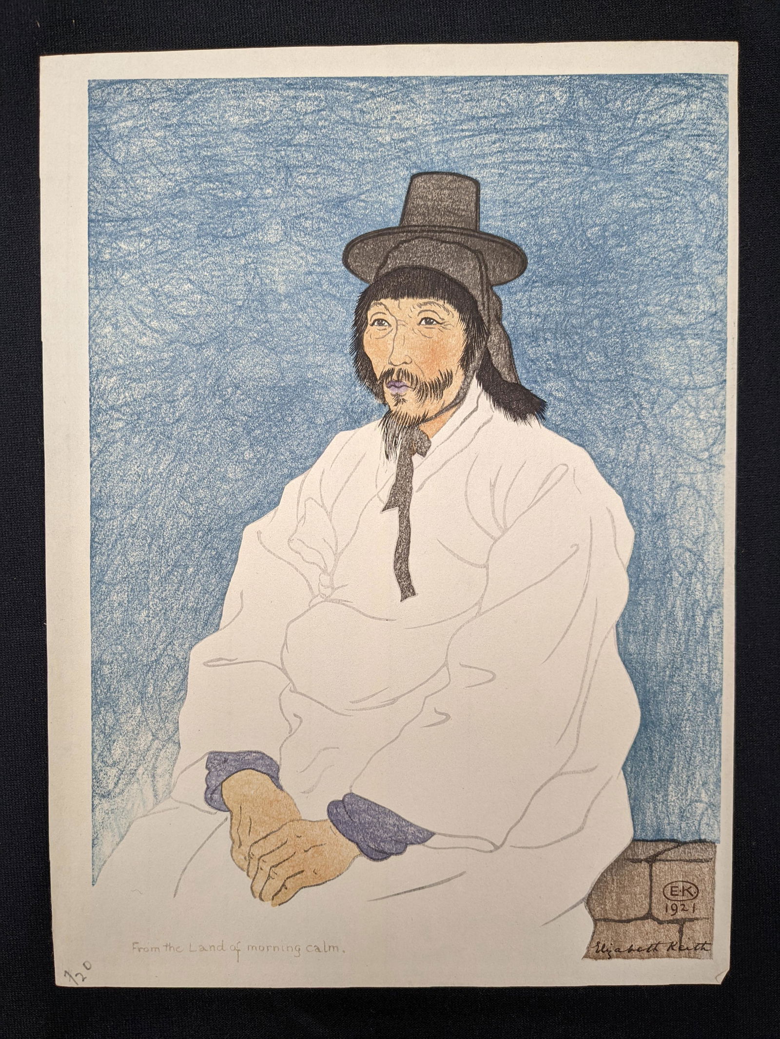 Elizabeth Keith. "From the Land of the Morning Calm". Original color woodblock print of a man in (1 of 4)