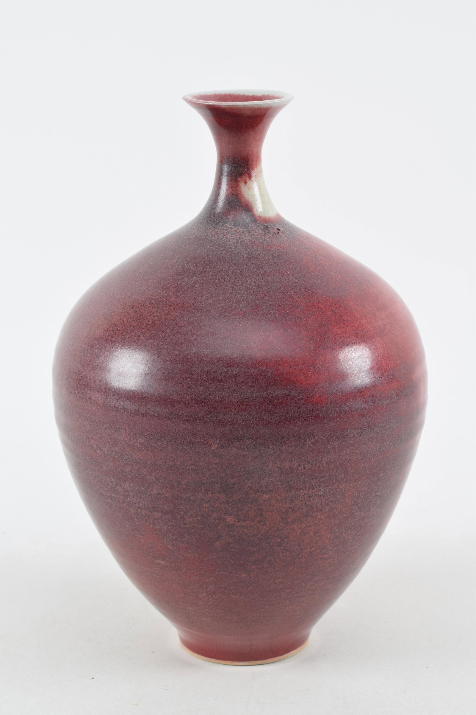 Brother Thomas apple form vase with raised spout. Incised mark on base. Height 11in: Brother Thomas apple form vase with raised spout. Incised mark on base. Height 11in