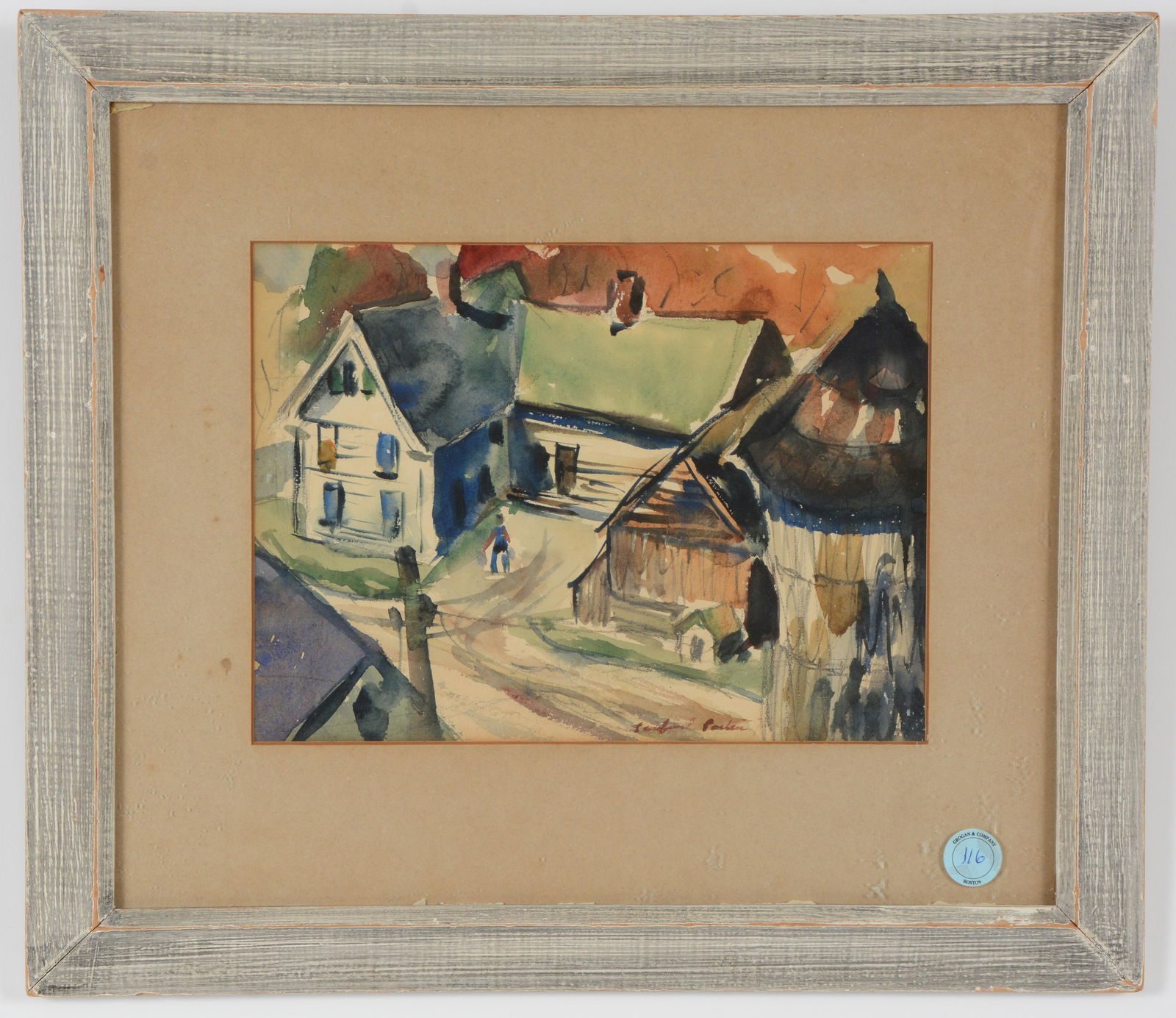 Fairfield Porter. Original watercolor painting "Remembering South Hampton". Depicting a figure in a (1 of 11)