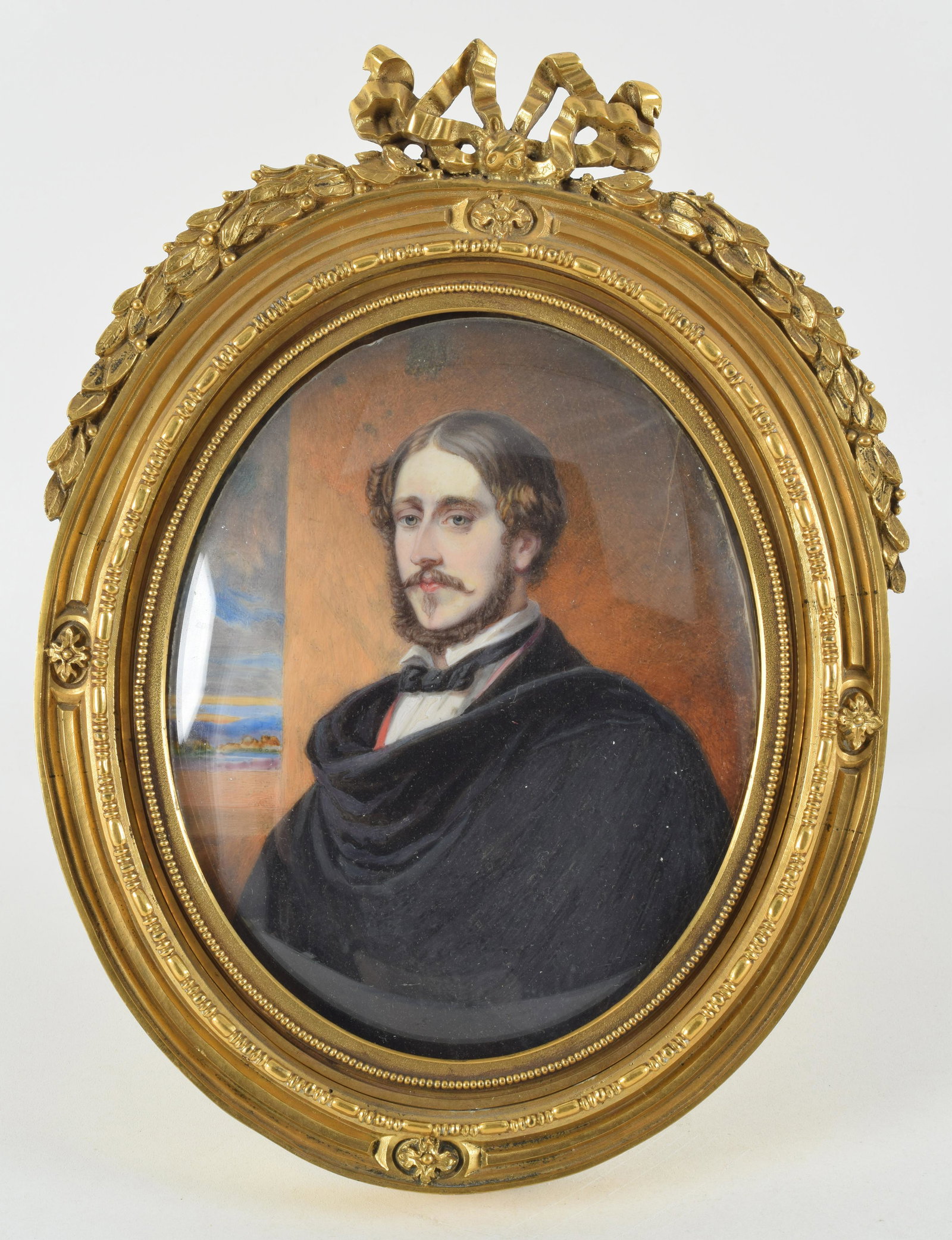 Barclay miniature portrait of a young man, circa 1840. Likely William Barclay, signed on right: Barclay miniature portrait of a young man, circa 1840. Likely William Barclay, signed on right Barclay Pinxt and again on back or fine gilt bronze frame. Oval image of a young man seated by a window w