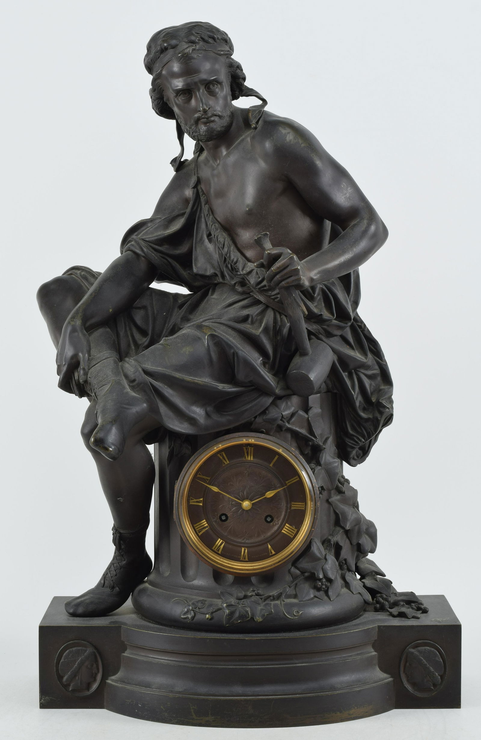 French classical patinated bronze shelf clock, second half 19th Century, after Lemerle Charpentier. (1 of 11)