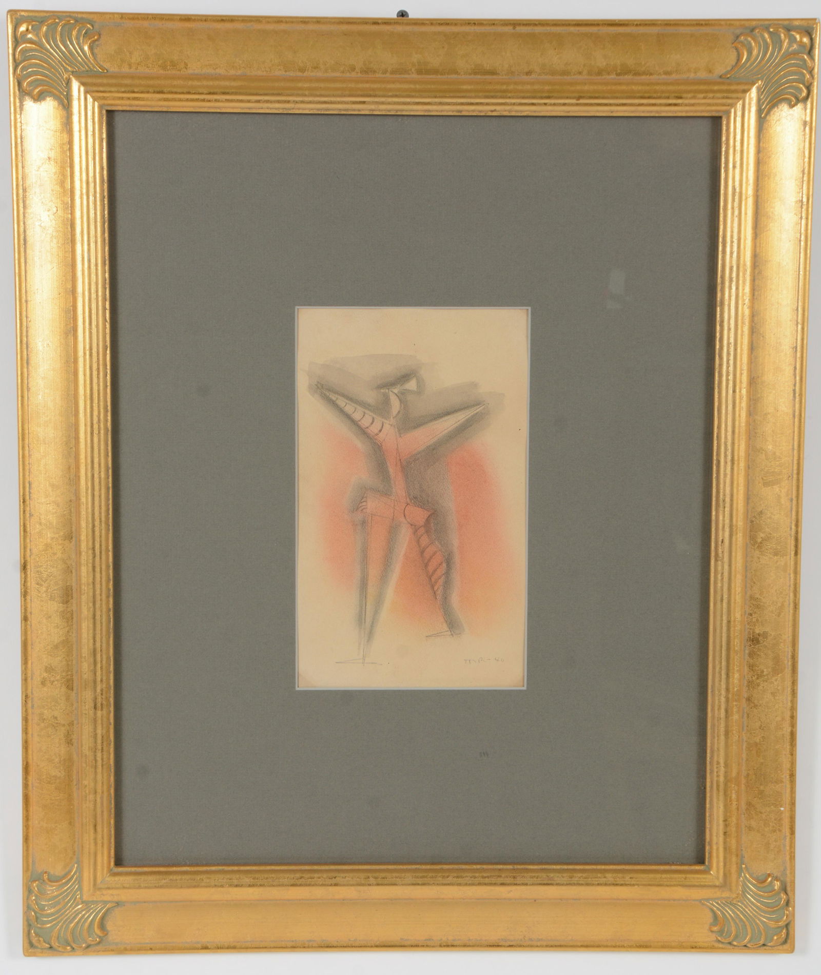 Man Ray. Original mixed media cubist drawing of a standing figure. Dated 1940. Signed lower right. (1 of 5)