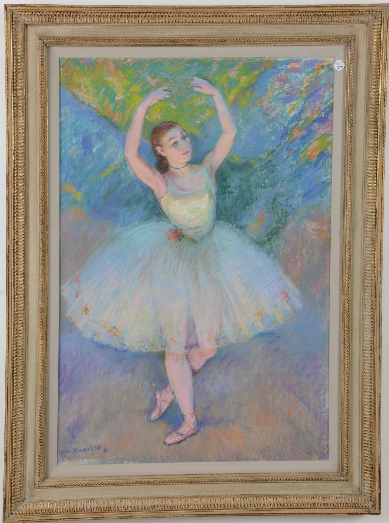 Louis Kronberg. Large pastel painting of a standing ballerina. Framed under glass. Monogram with (1 of 8)