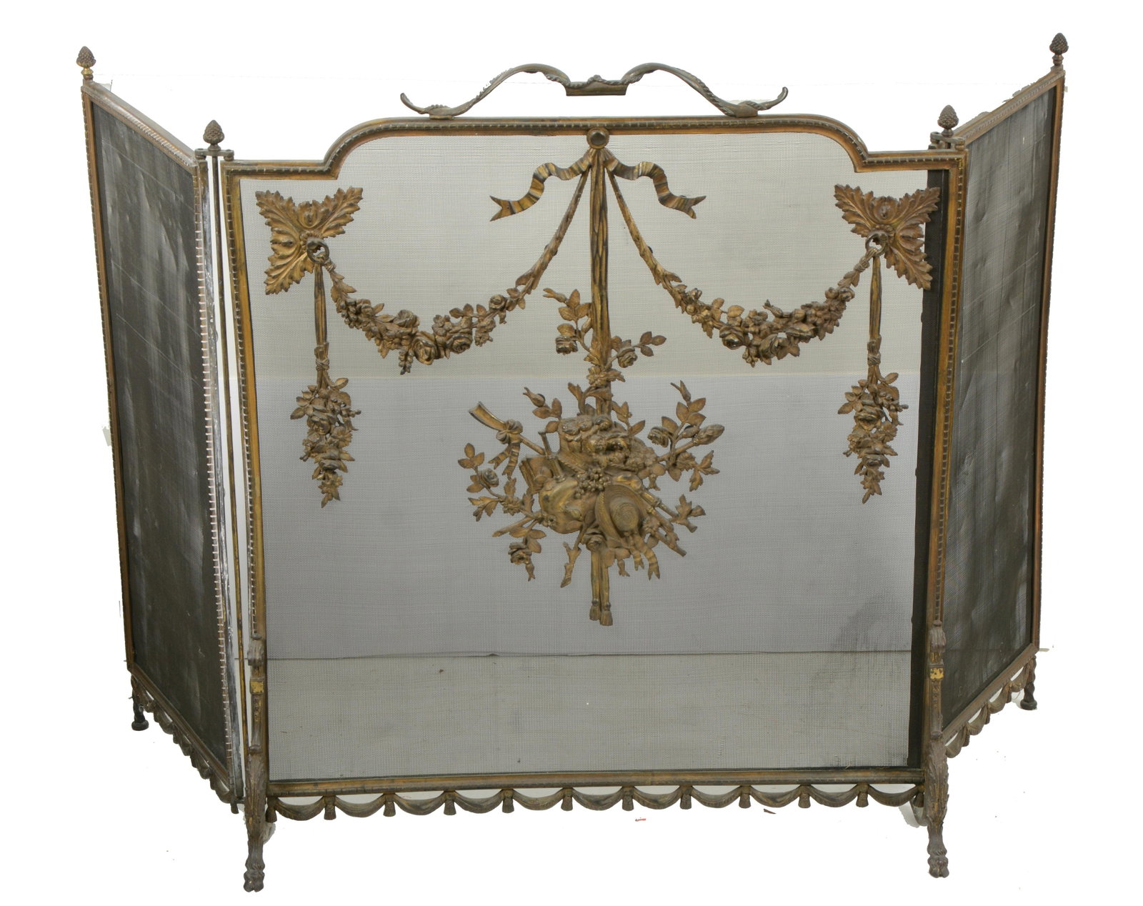 French fire bronze three-part fire screen, late 19th Century: French fire bronze three-part fire screen, late 19th Century