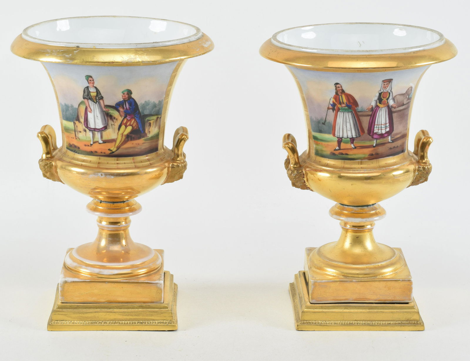 Pair of German or Russian classical vase with Greek figures. Gilt decorations and panels with (1 of 12)