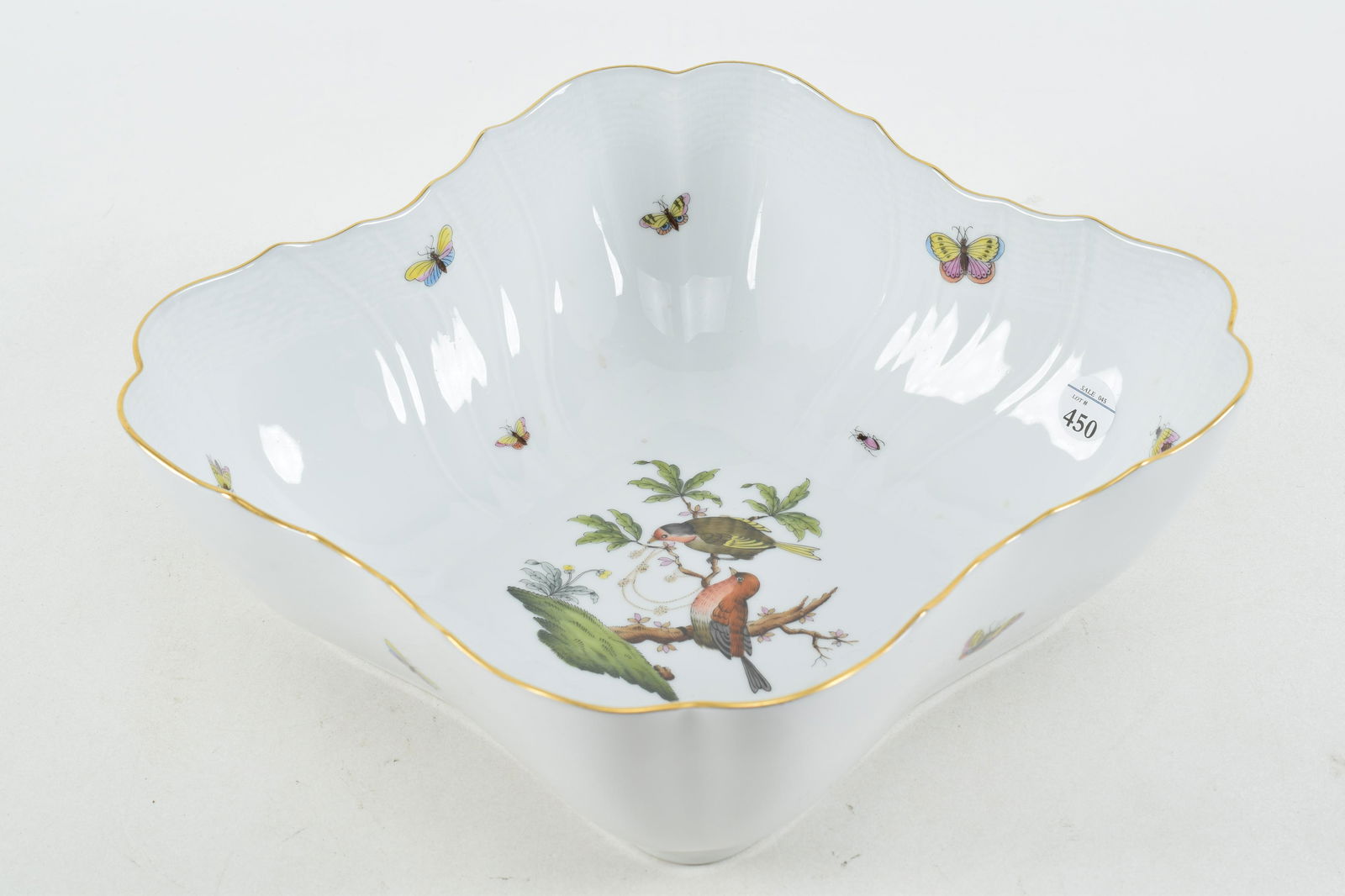 Herend "Rothschild" porcelain bowl with hand painted bird and butterfly decoration. Gilt decoration (1 of 6)