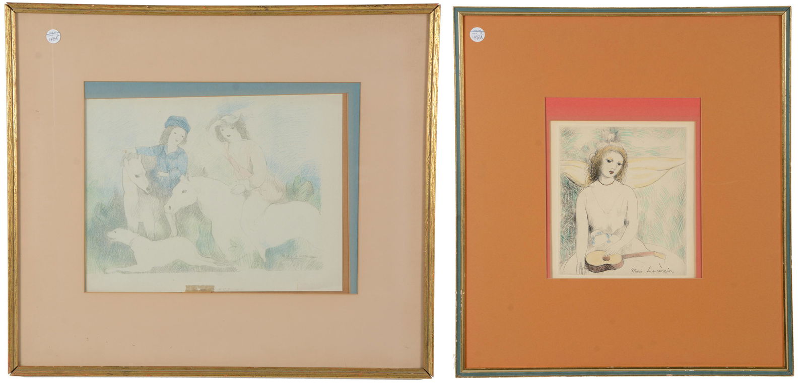 2 Marie Laurencin prints. 1) Colored engraving of a female musician. Signed in plate lower right. Fr (1 of 5)