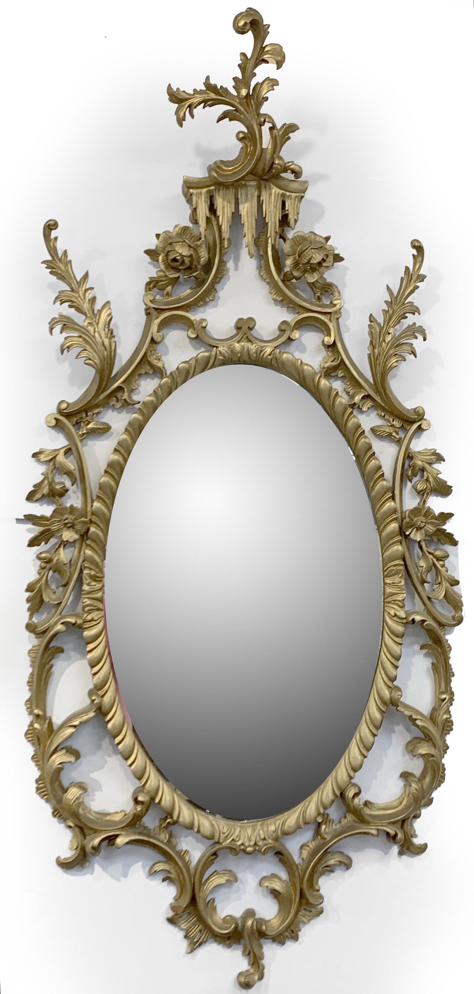 Chippendale style rococo floral carved mirror, English 19th Century Height 60 inch (1 of 7)