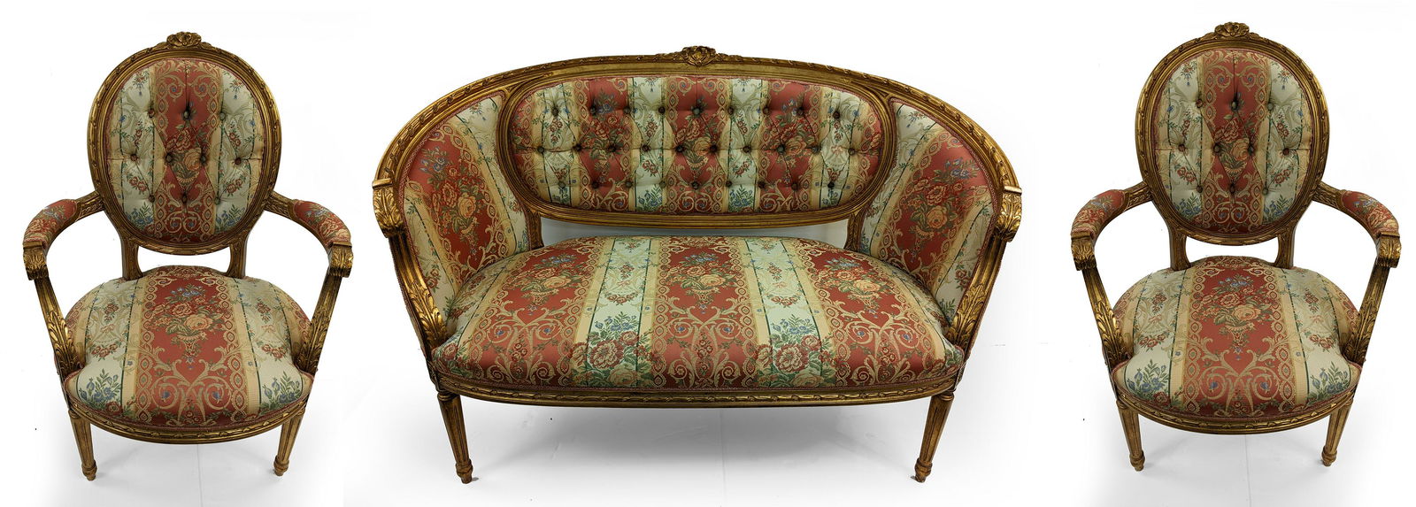 3-part French Louis XV style gilt and upholstered parlor set, 20th Century (1 of 3)