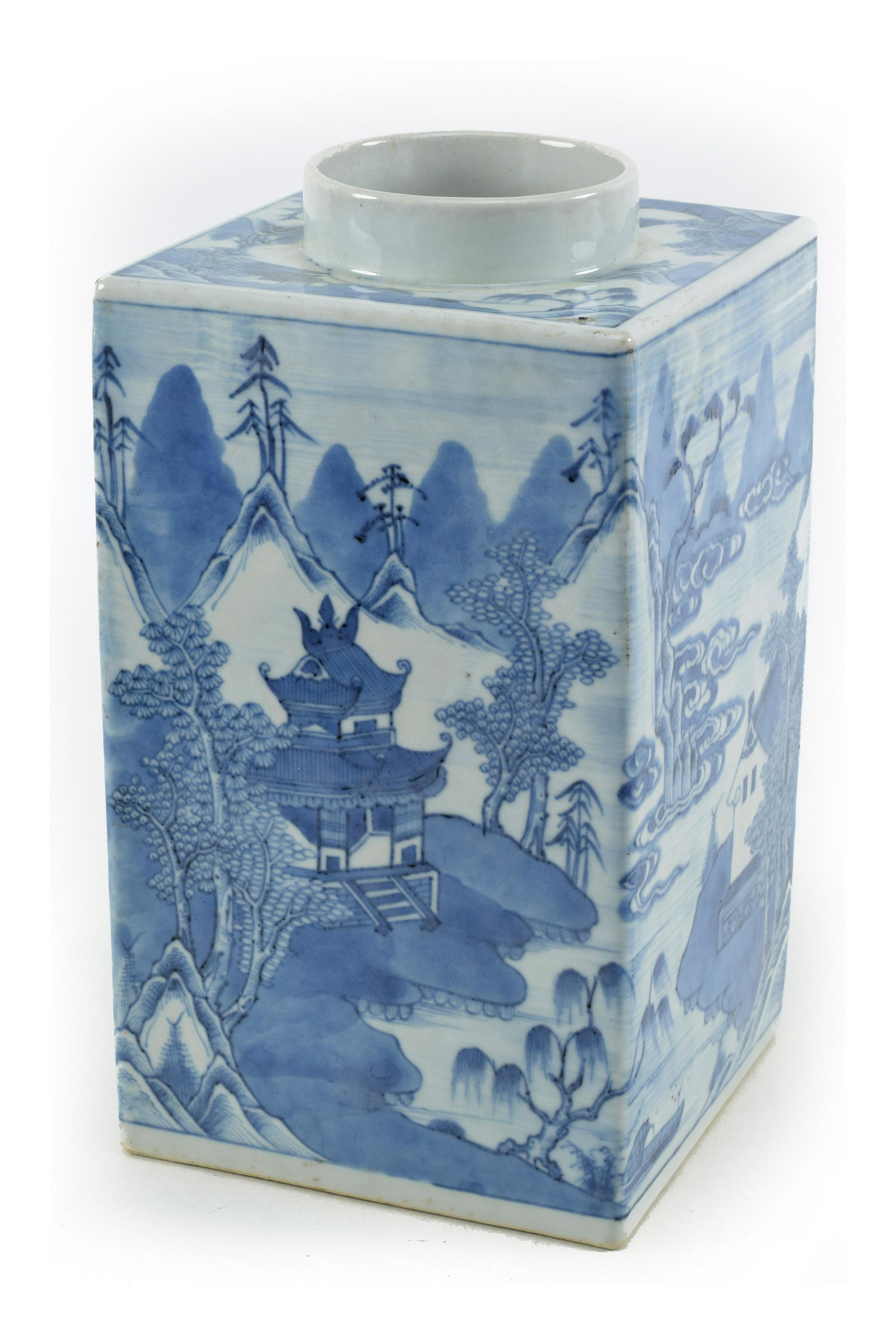 Chinese large Canton porcelain square tea caddy. No cover. 11.5in high. (1 of 7)