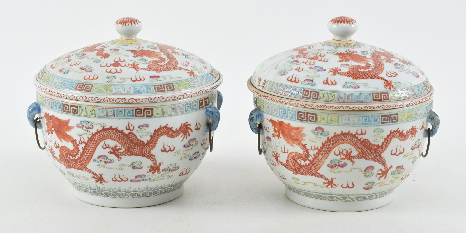 Pair of porcelain covered warming dishes. China. Hung Hsien mark and of the period. Decoration of (1 of 11)
