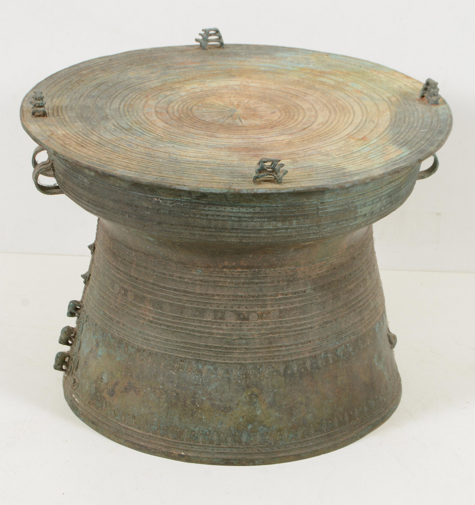 Bronze drum. Southeast Asian. Dong Son style. 19th/early 20th century. 22in diameter. (1 of 4)