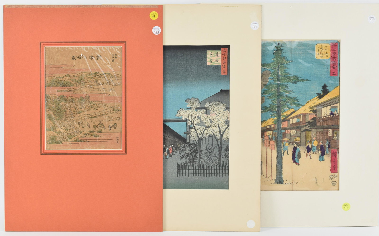 3 Japanese woodblock prints including Hokusai and Hiroshige. Approximate overall of each: 20 x 14in. (1 of 6)