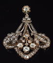 Georgian period diamond mounted gold pendant pin with silvered gold multi diamond mounts. 4 larger