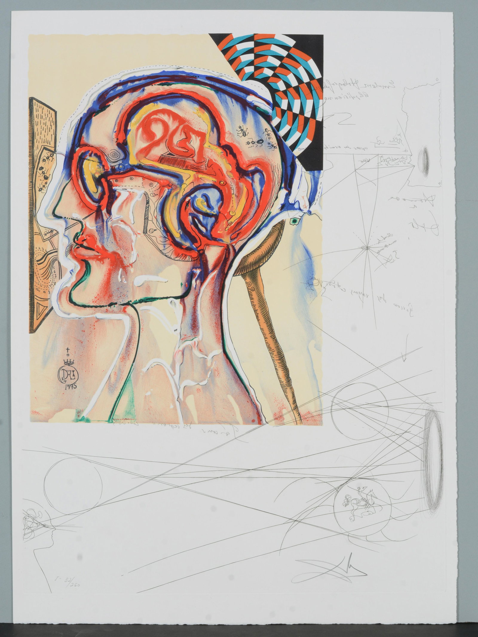 Salvador Dali. "Lunettes a Hologrammes et Ordinateurs pour voir les Objets Imagines" (Hologram: Salvador Dali. "Lunettes a Hologrammes et Ordinateurs pour voir les Objets Imagines" (Hologram Glasses and Computers to see Imagined Objects). Limited edition intaglio print on japon paper. Pencil sig