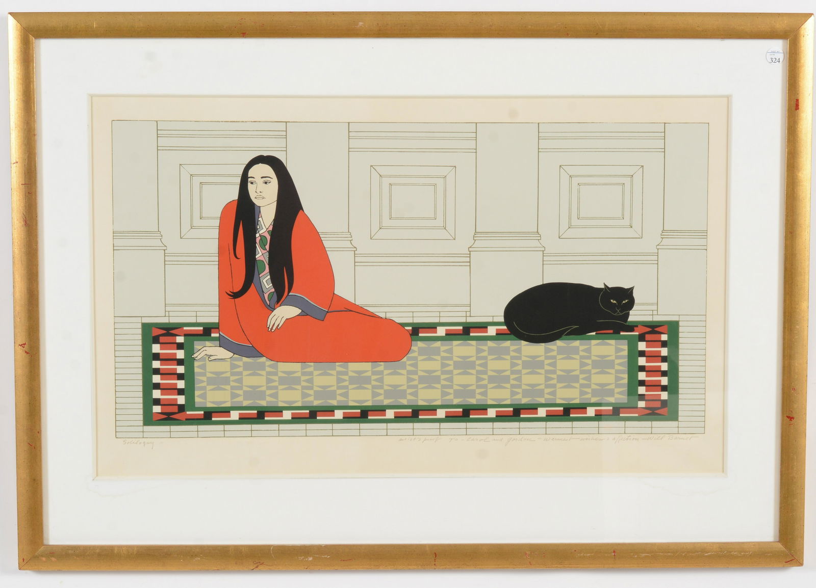 Will Barnet. "Soliloquy". Artist proof. Dedicated. Signed lower right. Framed under glass. Sight:: Will Barnet. "Soliloquy". Artist proof. Dedicated. Signed lower right. Framed under glass. Sight: 16.5 x 27.5in. Overall: 24.5 x 34.5in.