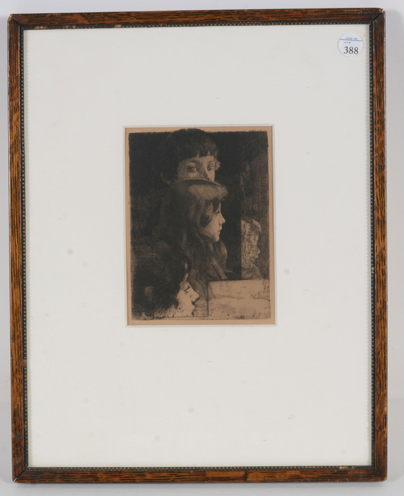 Albert Besnard. Une Famille. Etching. View of children in profile. Published in the Gazette des: Albert Besnard. Une Famille. Etching. View of children in profile. Published in the Gazette des Beaux Art, 1890 Label verso, framed. Sight size 6.25 x 4.25 in.