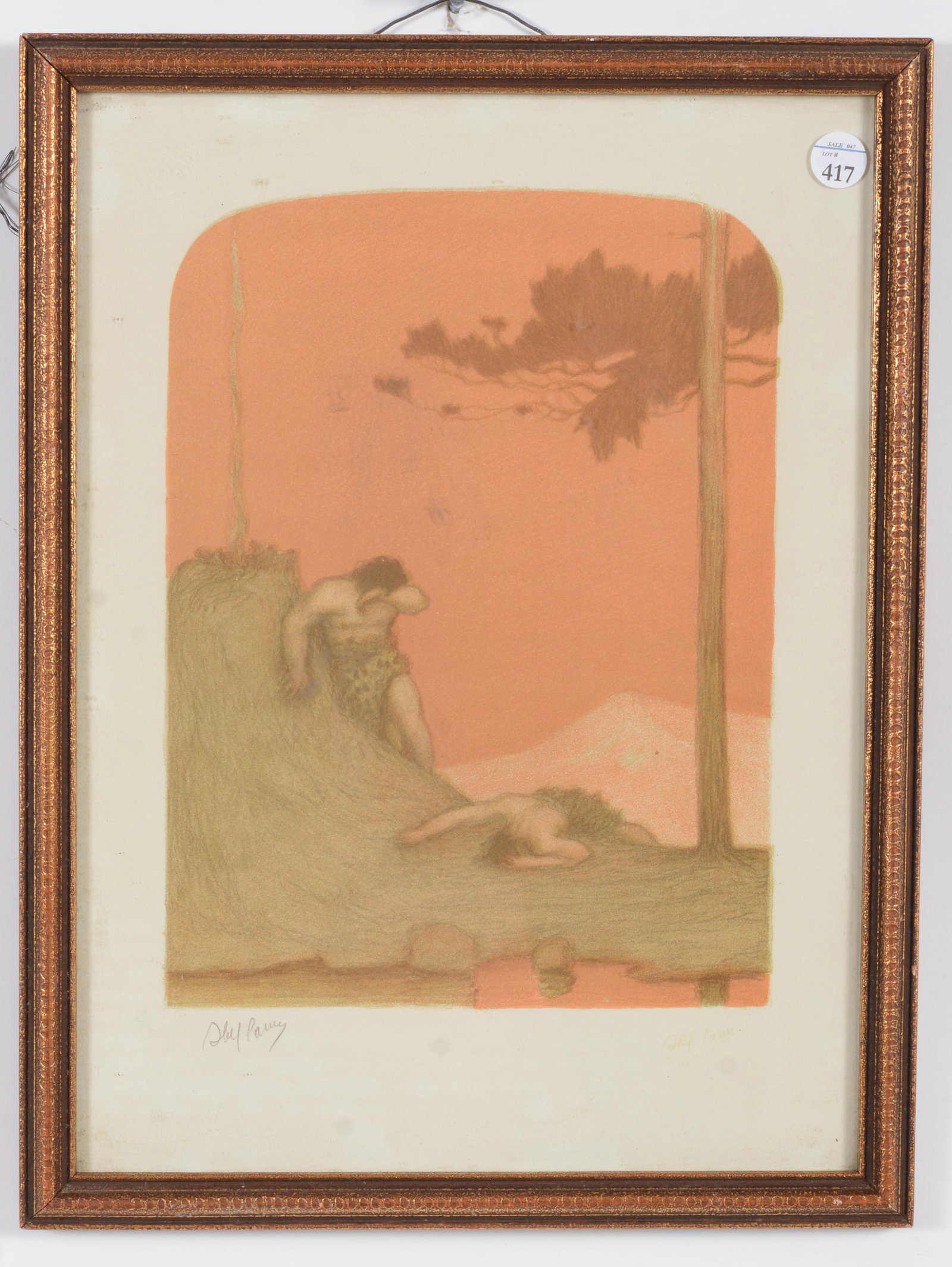 Abel Pann. Israel. "Cain and Abel". Color woodblock print. Early/mid 20th century. Framed under: Abel Pann. Israel. "Cain and Abel". Color woodblock print. Early/mid 20th century. Framed under glass. Signed in pencil lower left. Overall: 16 x 12in.