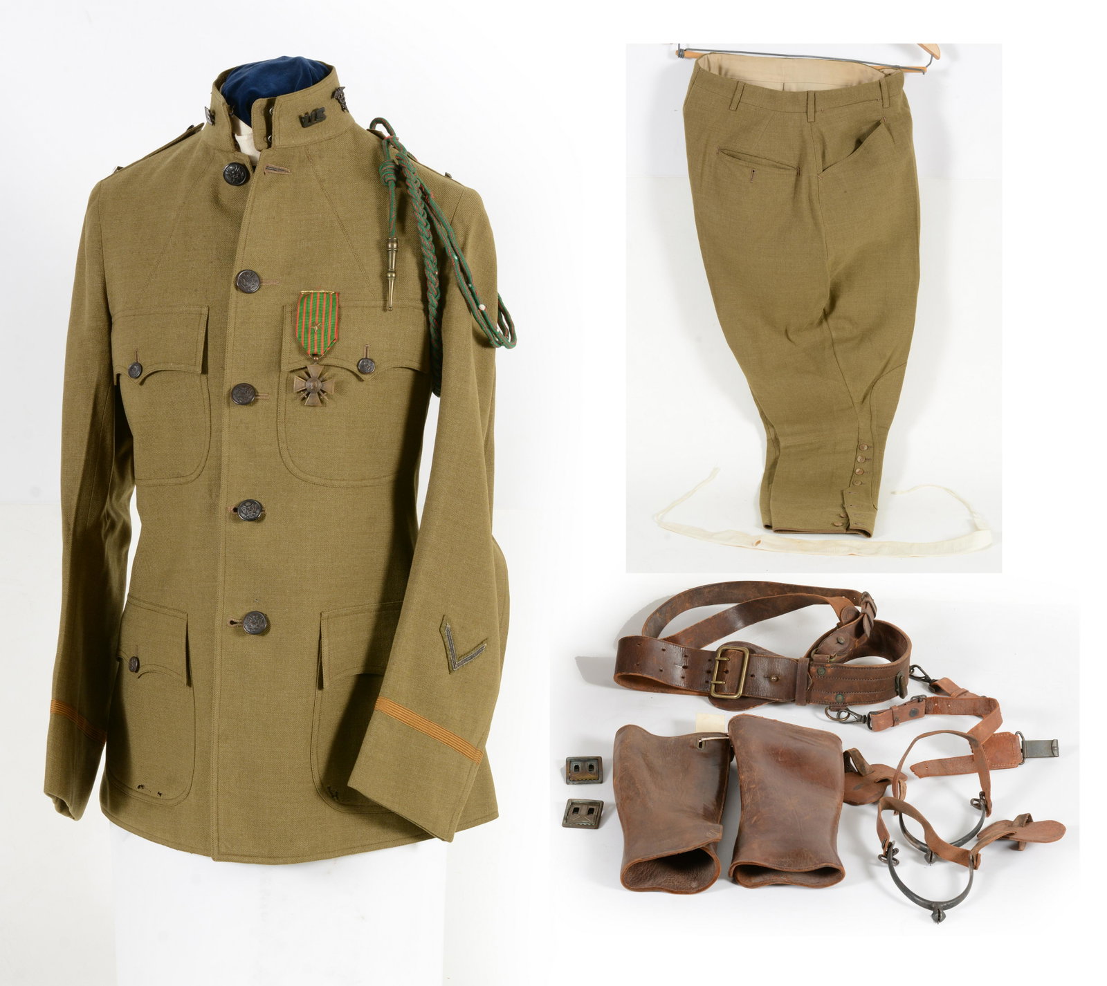Rare WWI I'D 1918 Medical Corps Tunic, Pants, Sam Brown Belting, and Spats. I'D and dated June 28th: Rare WWI I'D 1918 Medical Corps Tunic, Pants, Sam Brown Belting, and Spats. I'D and dated June 28th 1918 to Lt. Dr. J.M. Gilchrist from Massachusetts. This uniform consists of a Tunic having all the o