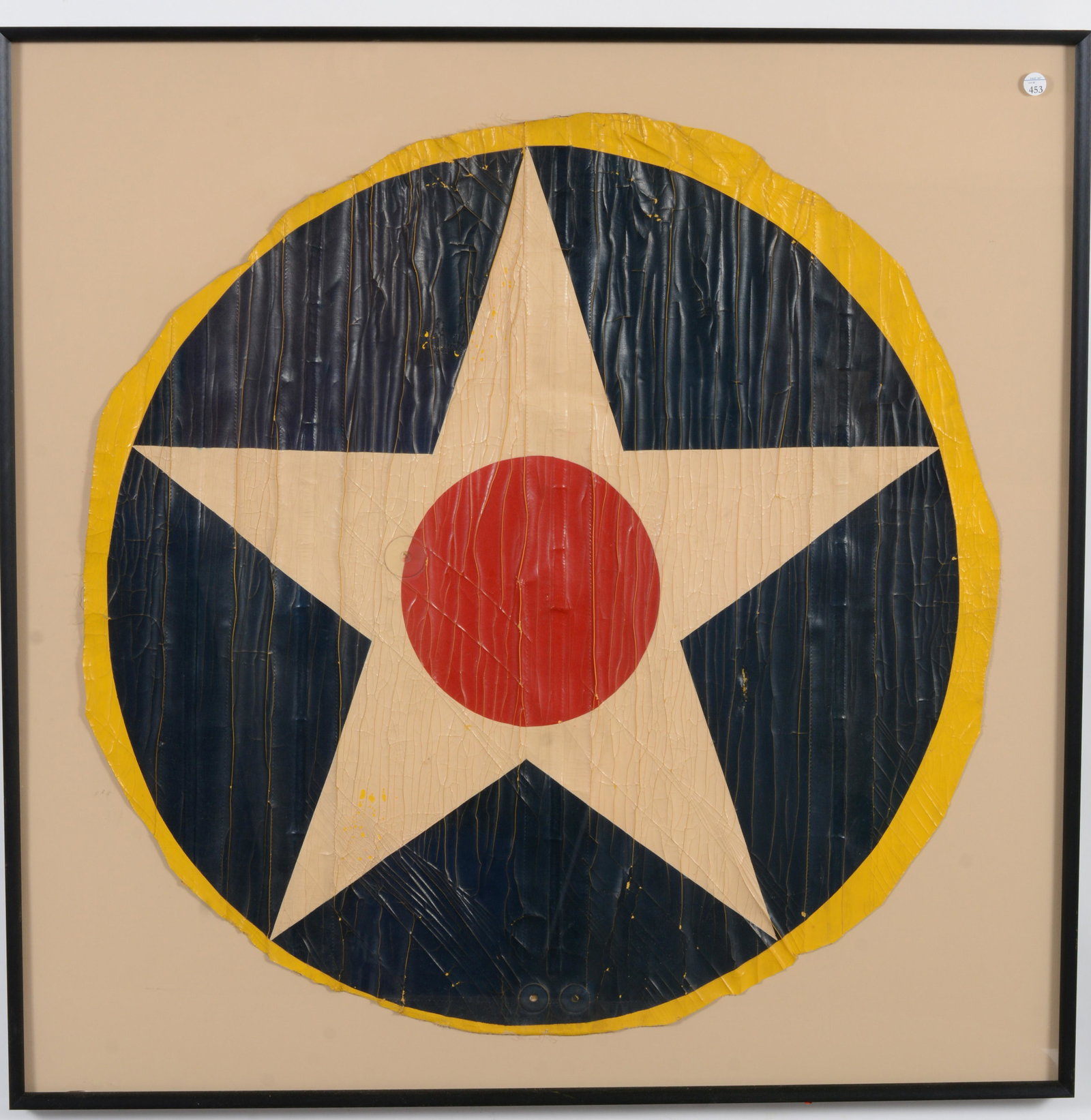 Early WWII N2S-3 Steerman Navy Trainer Canvas Roundel Star Emblem. This nicely framed early war pre: Early WWII N2S-3 Steerman Navy Trainer Canvas Roundel Star Emblem. This nicely framed early war pre 1942 style red roundel was discontinued due to the Red Dot Star being confusing to pilots. This one 