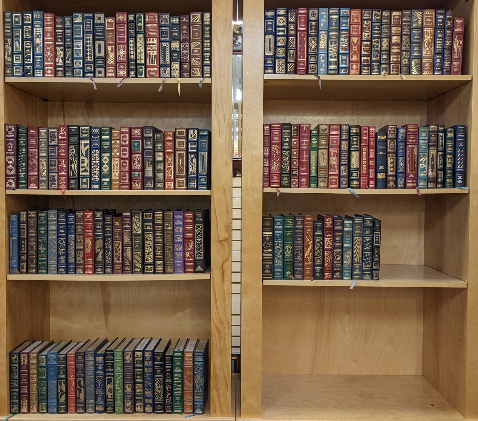 Approx. 130 vols. Franklin Library signed first edition books. Fine decorative leather bindings with: Approx. 130 vols. Franklin Library signed first edition books. Fine decorative leather bindings with gilt and chromatic decoration. Includes "Jurassic Park" signed by Michael Crichton and many others.