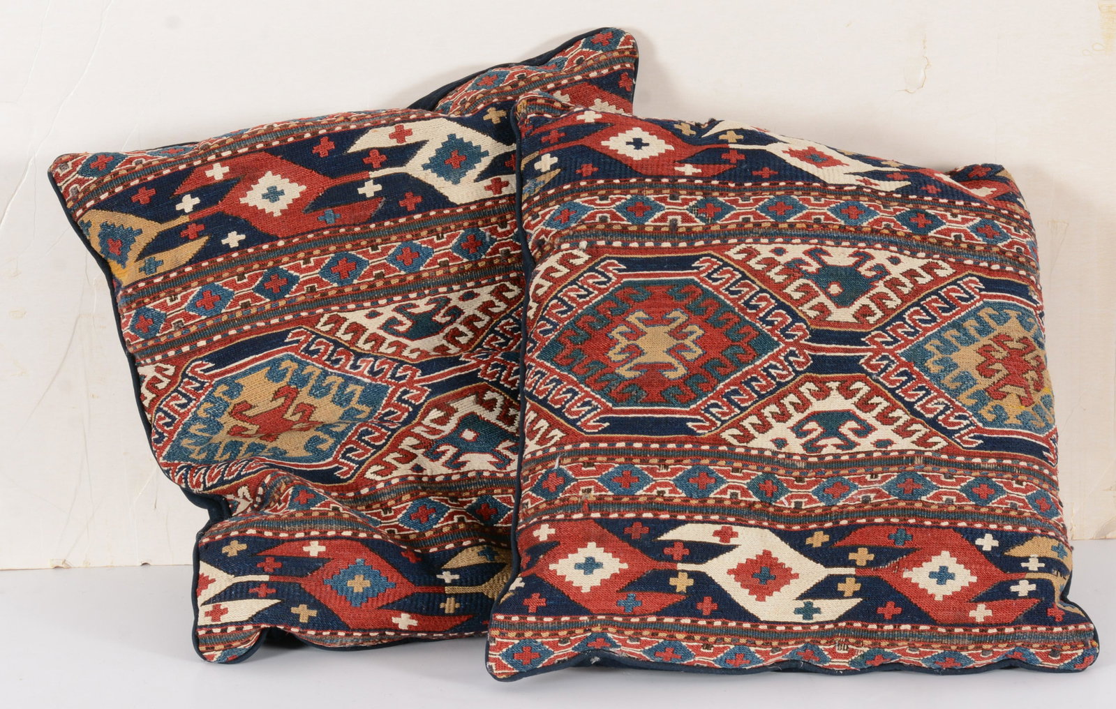 Two Soumac Pillows, Caucasus ca. 1900 1 ft. 5 in. x 1 ft. 3 in.: Two Soumac Pillows, Caucasus ca. 1900 1 ft. 5 in. x 1 ft. 3 in. Provenance: The Collection of a Boston Lady.