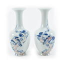 Pair of Chinese Republic period underglaze red and blue decorated porcelain vases with hawk and