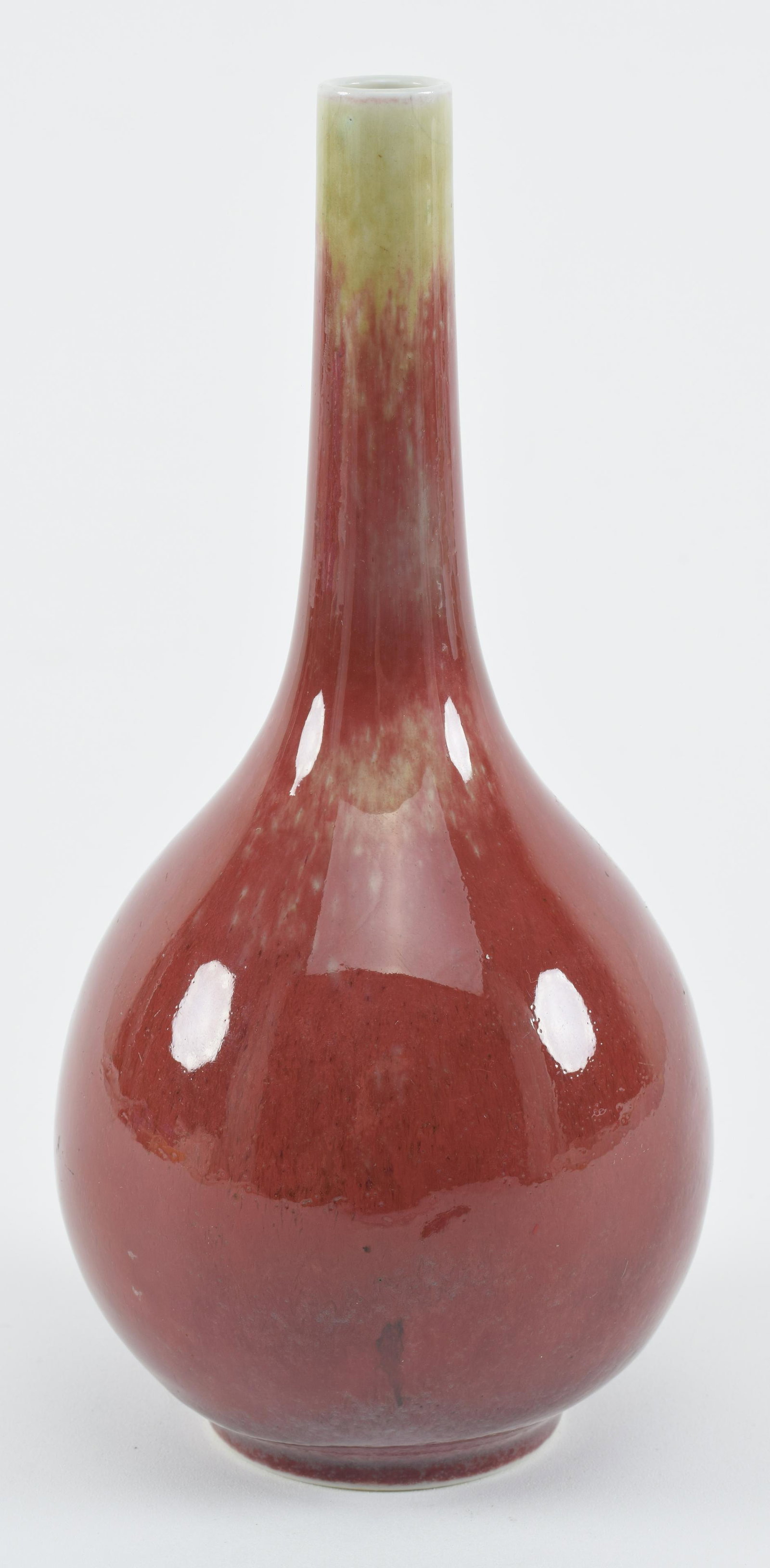 Chinese Qing period lang yao copper red decorated bottle vase. Fine quality footrim. Kang Xi mark on (1 of 7)
