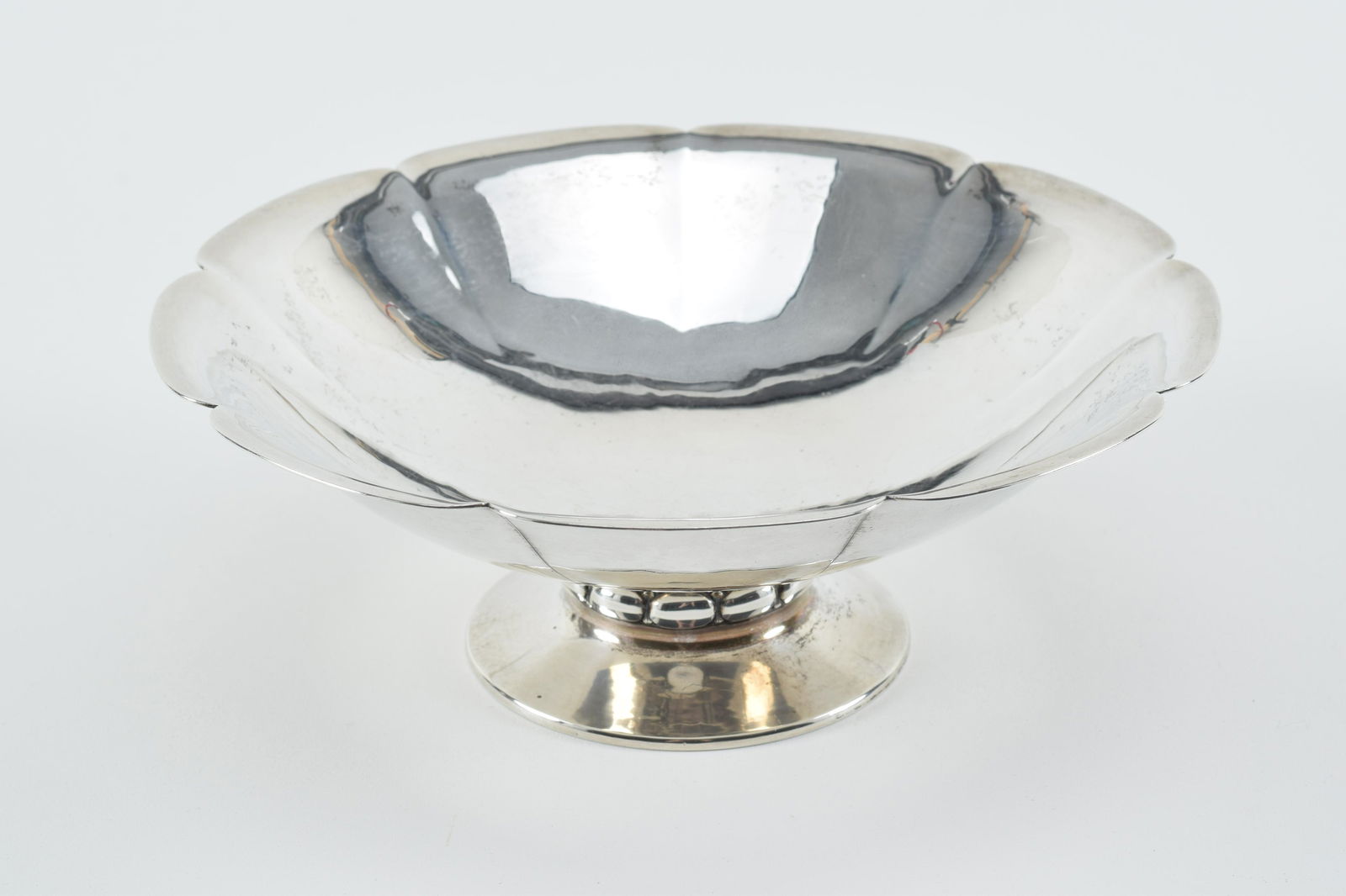 L. H. Vaughn arts and crafts sterling silver lobed petal design footed bowl with geometric design (1 of 8)