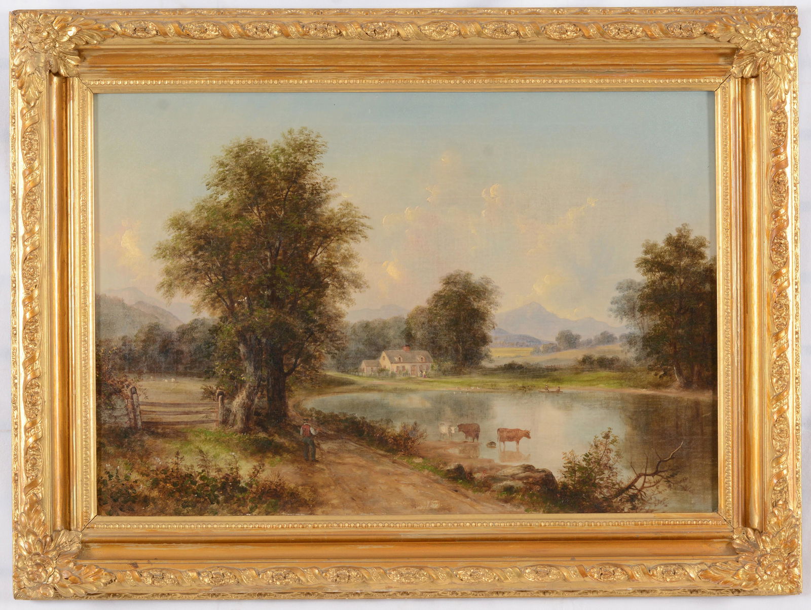 Attributed to Francis Seth (Shedd) Frost. New Hampshire White Mountains landscape with farmstead by (1 of 8)