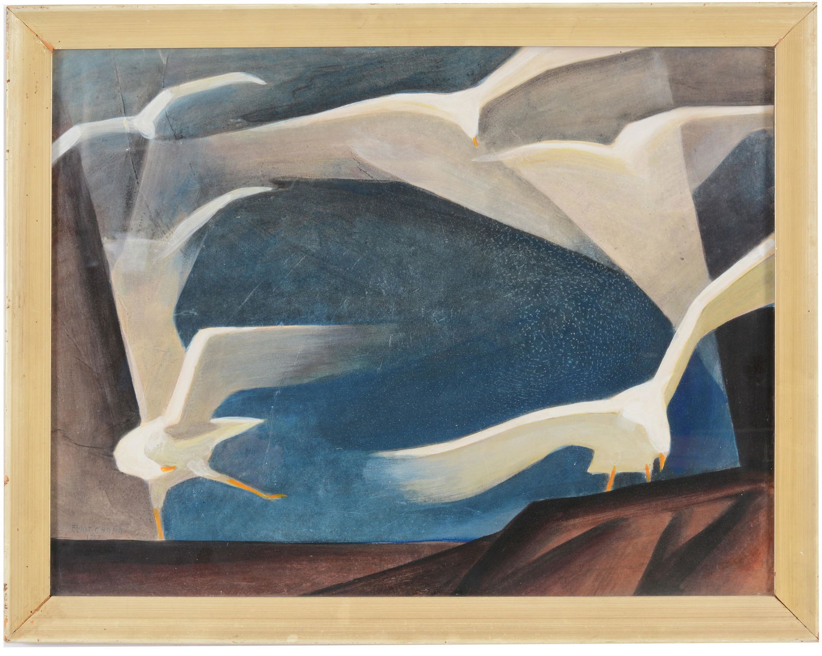 Eliot O'Hara. Mid-Century image of gulls. Singed and dated lower left 1957. Polymer tempera on (1 of 6)