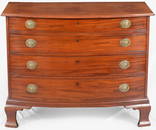 Fine Chippendale mahogany diminutive bow-front chest, attributed to Luther Metcalf, Medway, MA, 1790