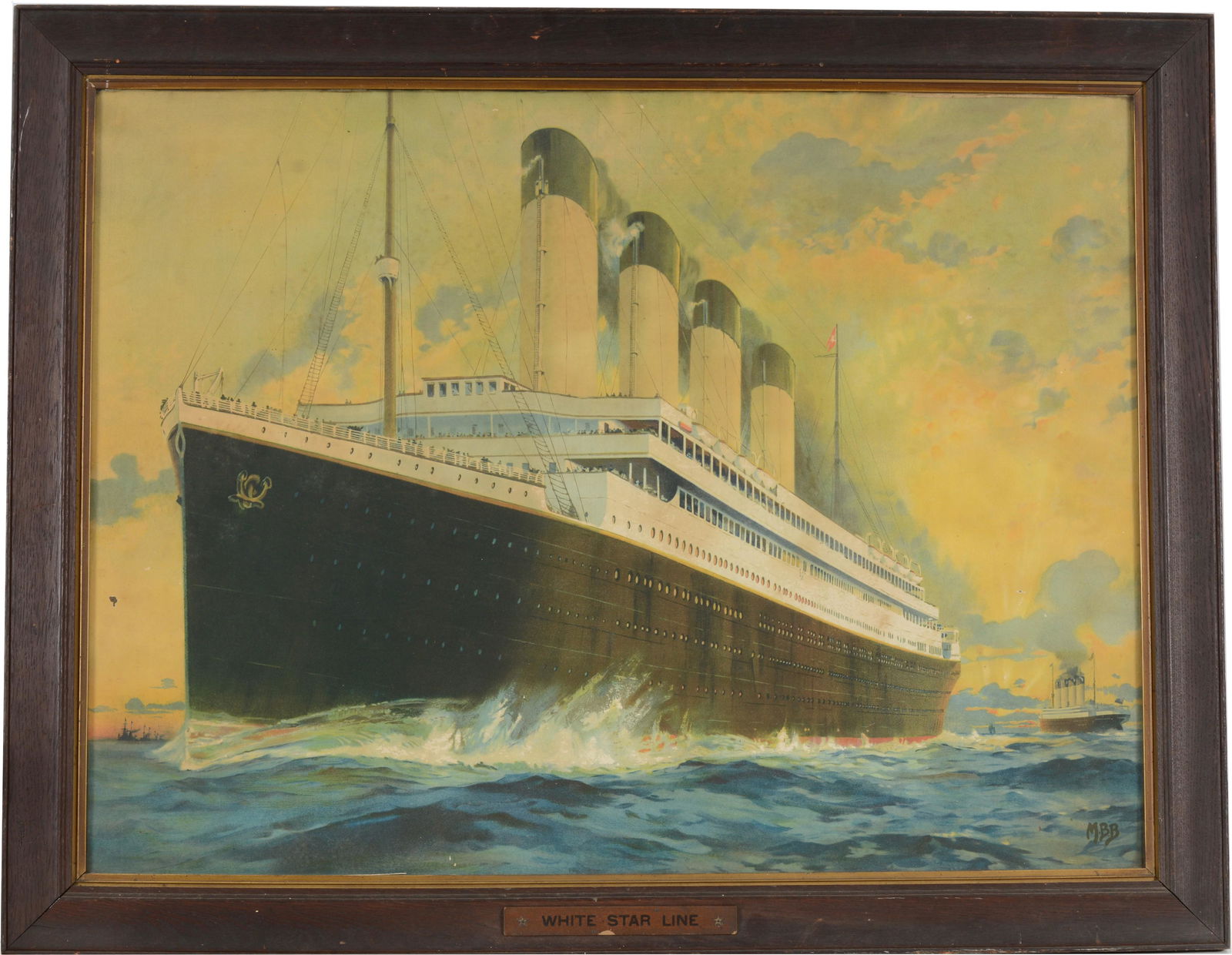 Original Titanic and Olympic White Star Line color lithograph. Ca. 1910. Montague Birrell Black. (1 of 6)